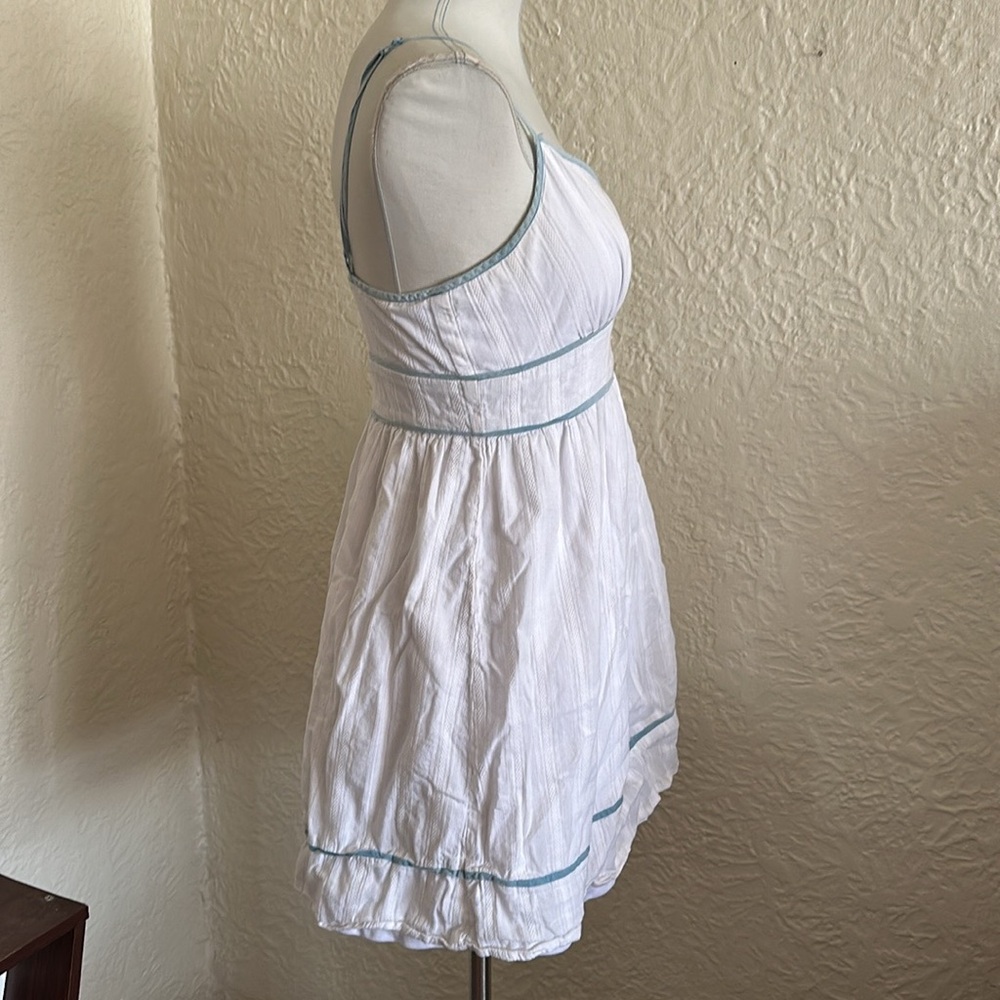 Vintage Forever 21 y2k 2000s White Empire Waist Light Blue Sun Mini Dress Medium - Picture 7 of 10